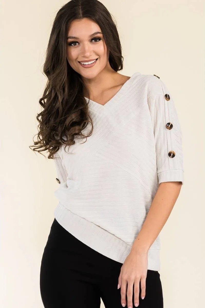 Perseption V-neck Banded Shoulder Dolman Sweater