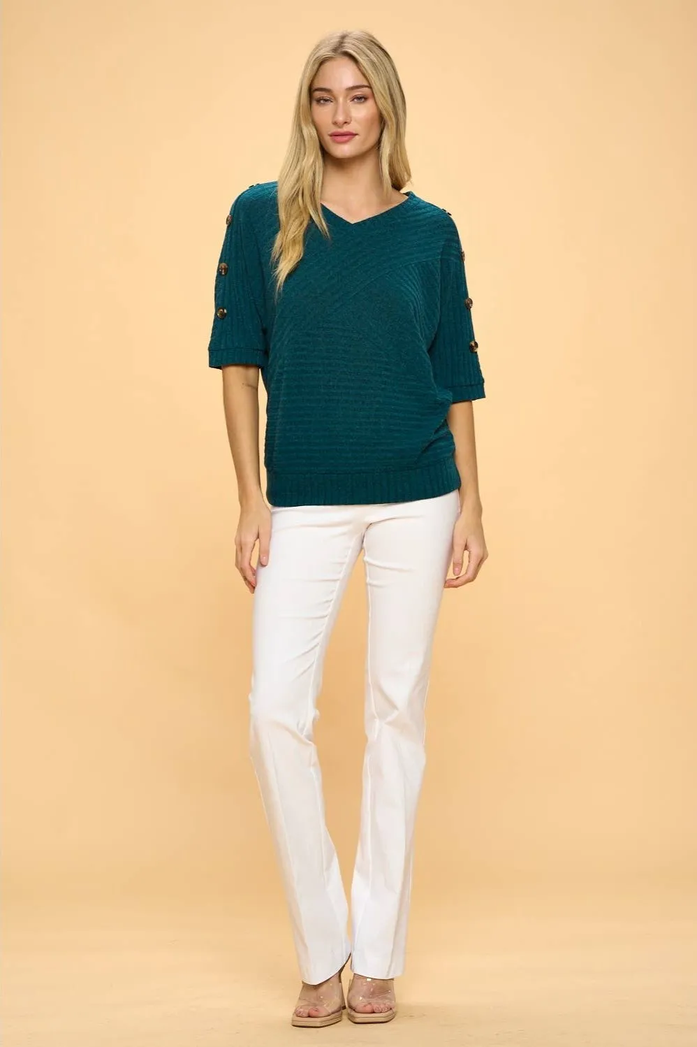 Perseption V-neck Banded Shoulder Dolman Sweater