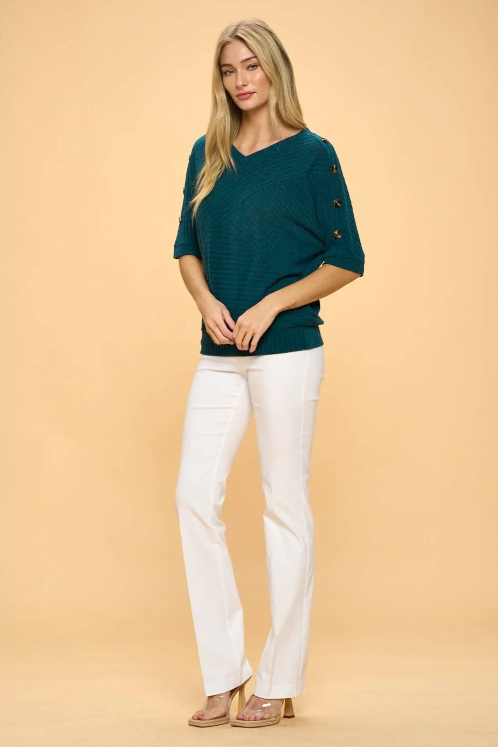 Perseption V-neck Banded Shoulder Dolman Sweater