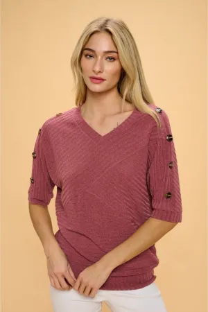 Perseption V-neck Banded Shoulder Dolman Sweater