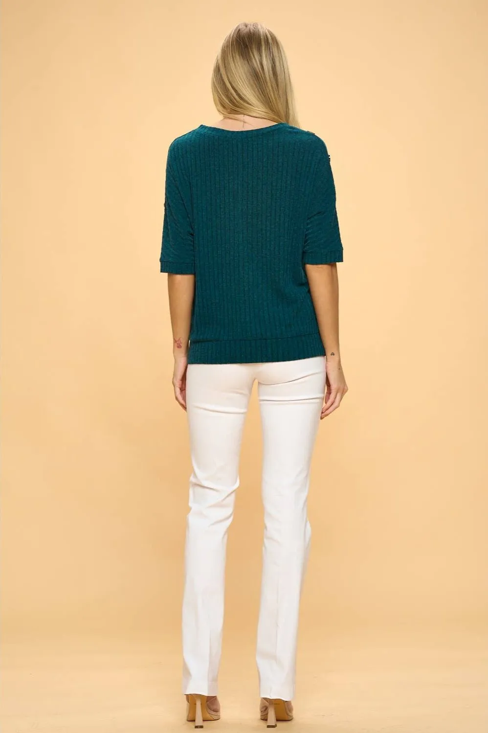 Perseption V-neck Banded Shoulder Dolman Sweater