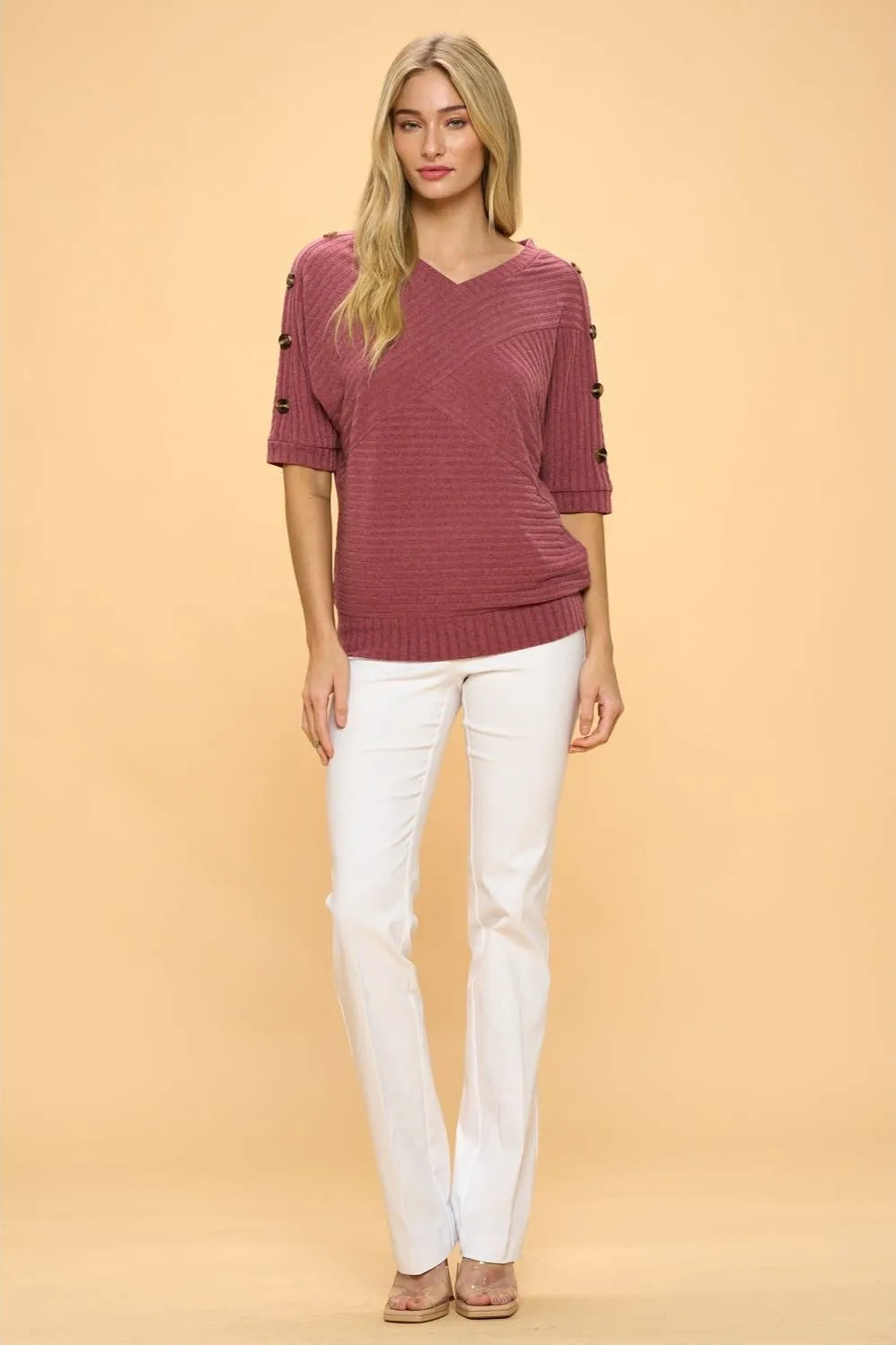 Perseption V-neck Banded Shoulder Dolman Sweater