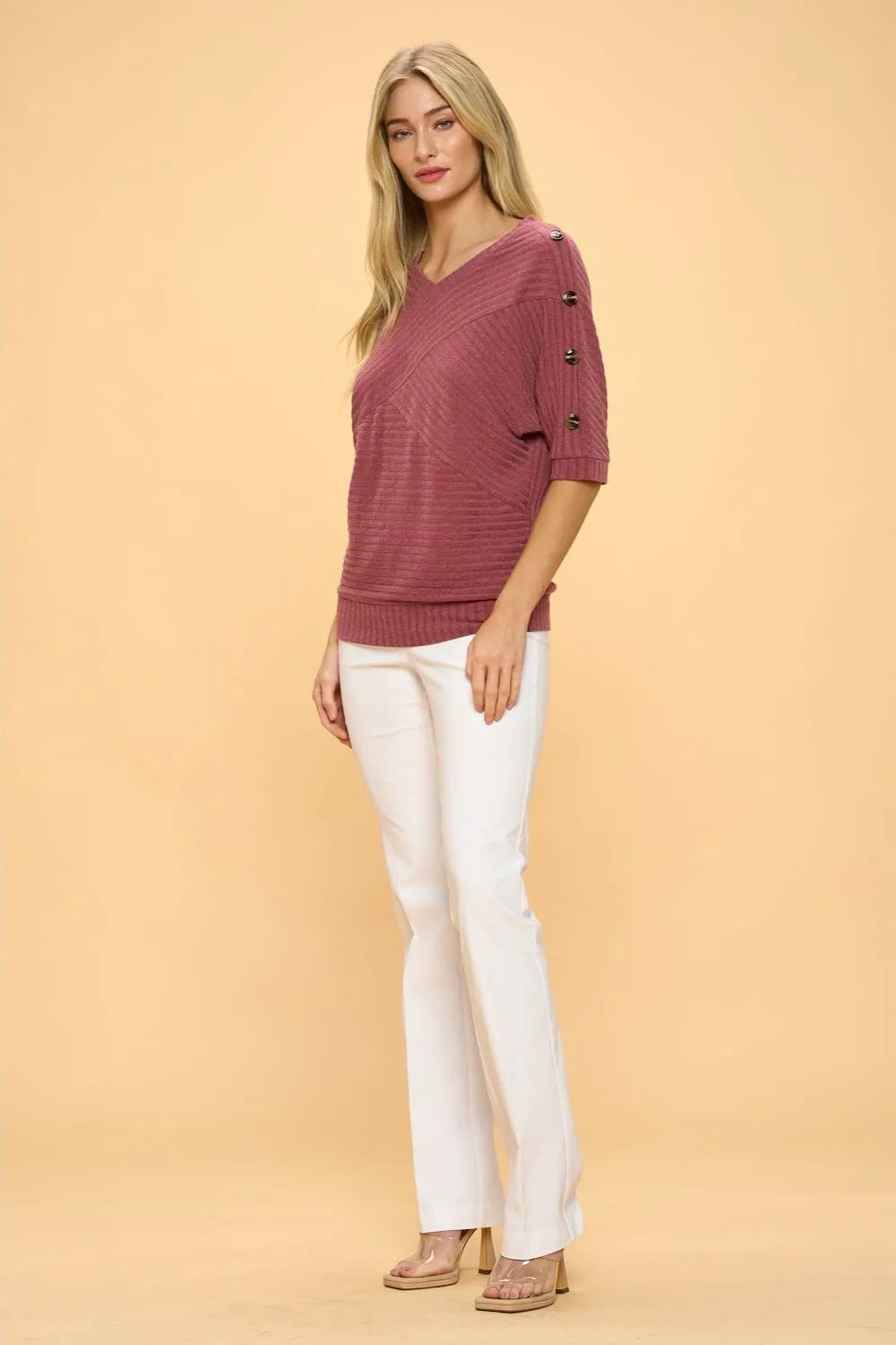 Perseption V-neck Banded Shoulder Dolman Sweater