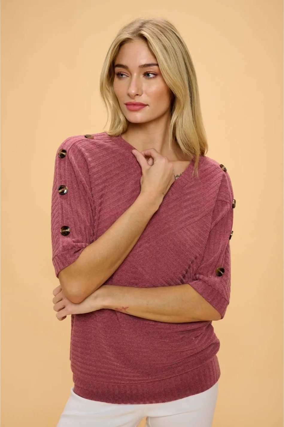 Perseption V-neck Banded Shoulder Dolman Sweater