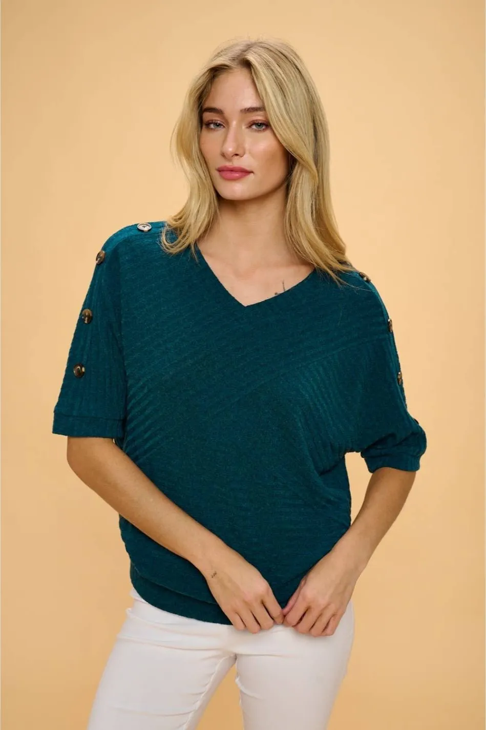 Perseption V-neck Banded Shoulder Dolman Sweater