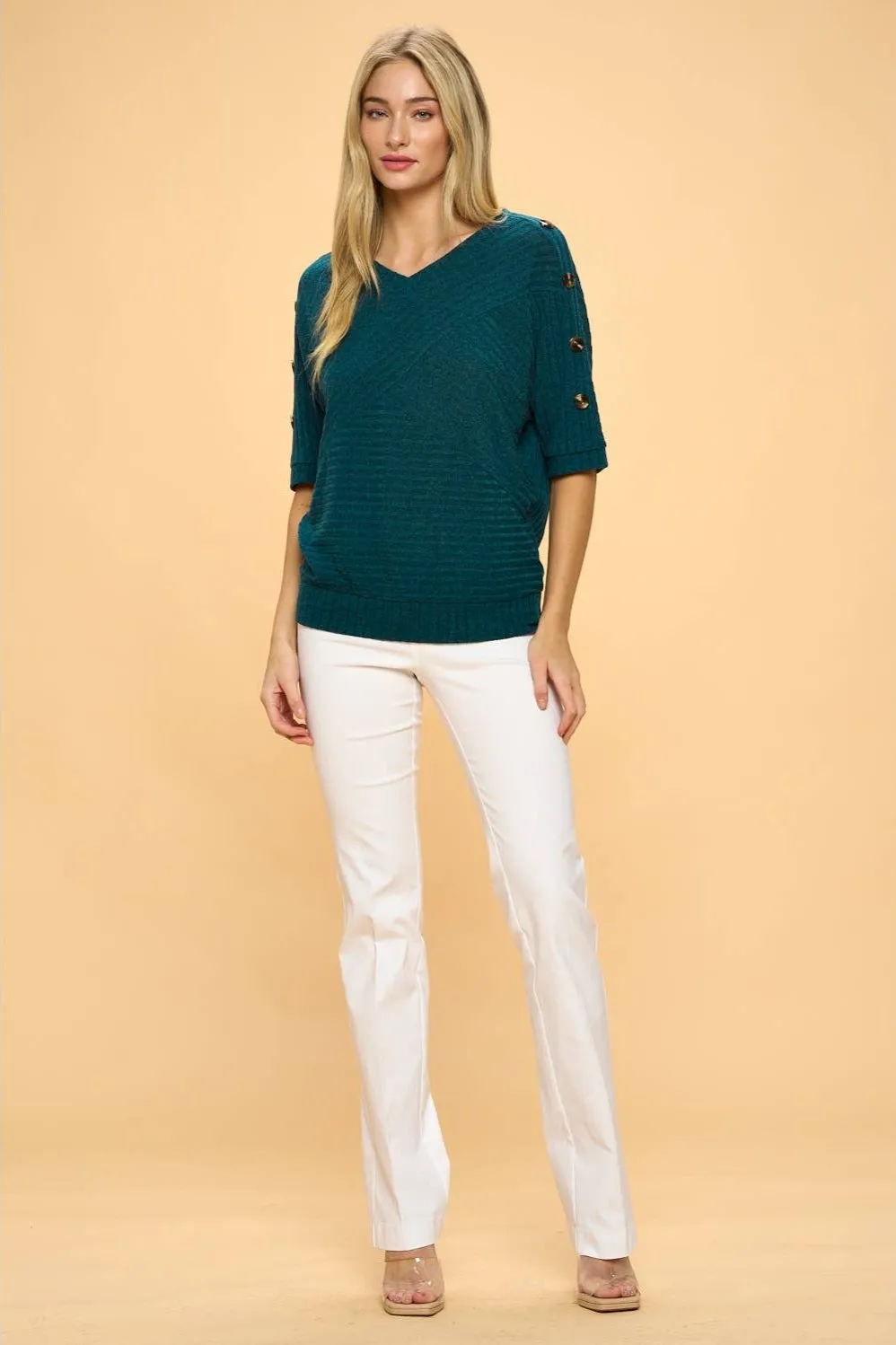 Perseption V-neck Banded Shoulder Dolman Sweater