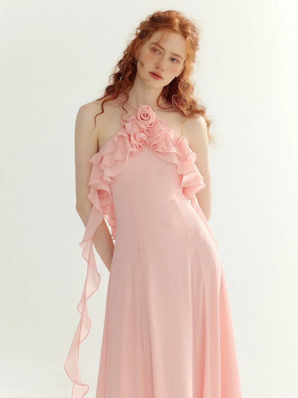 Pink rosette long dress