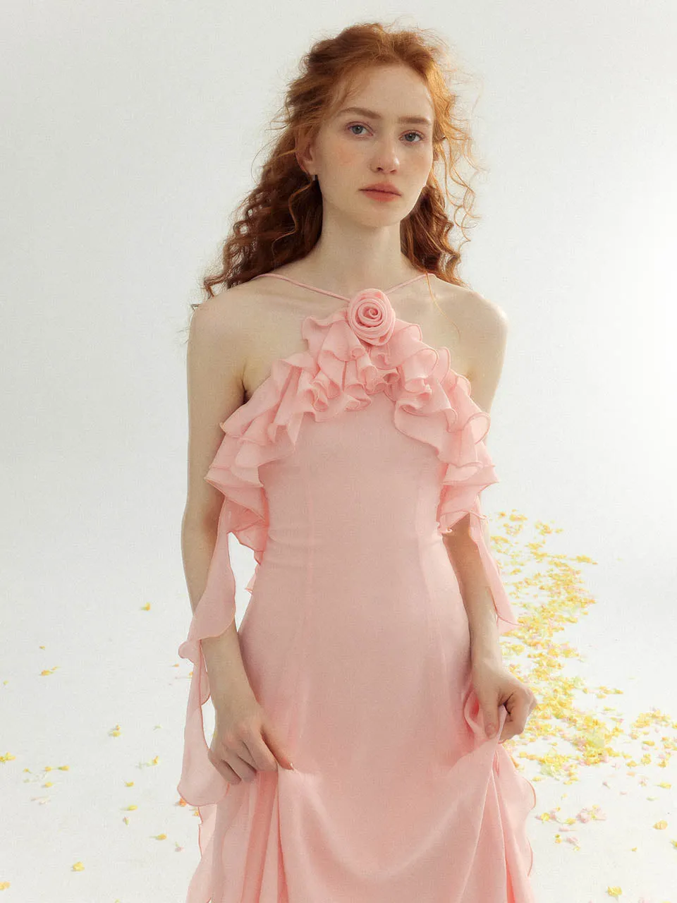 Pink rosette long dress