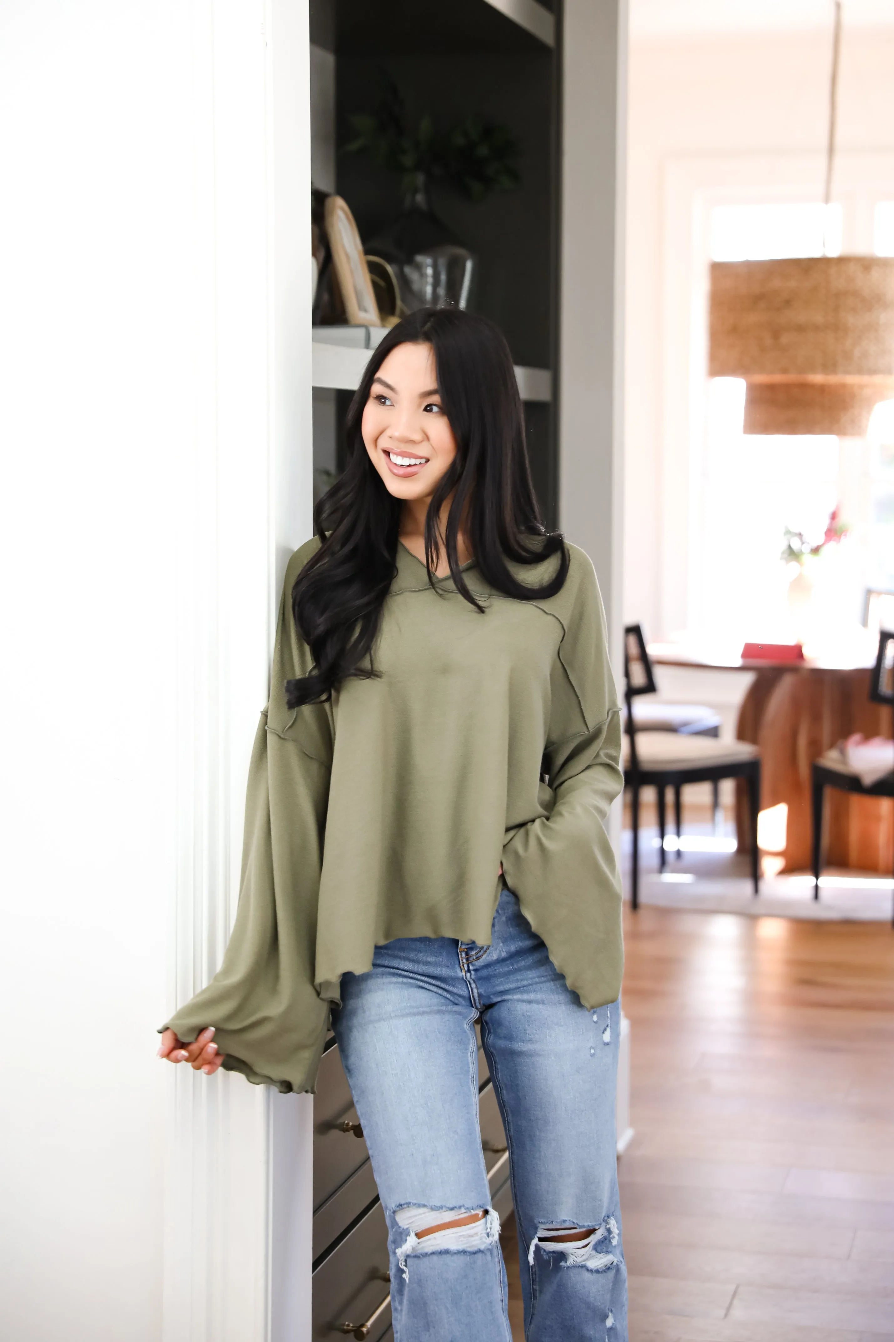 Playful Comfort Olive Hooded Top