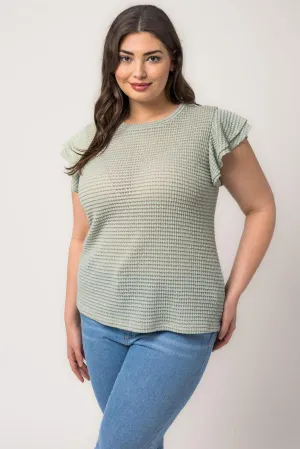 Plus Size Short Ruffle Sleeve Waffle Textured Top