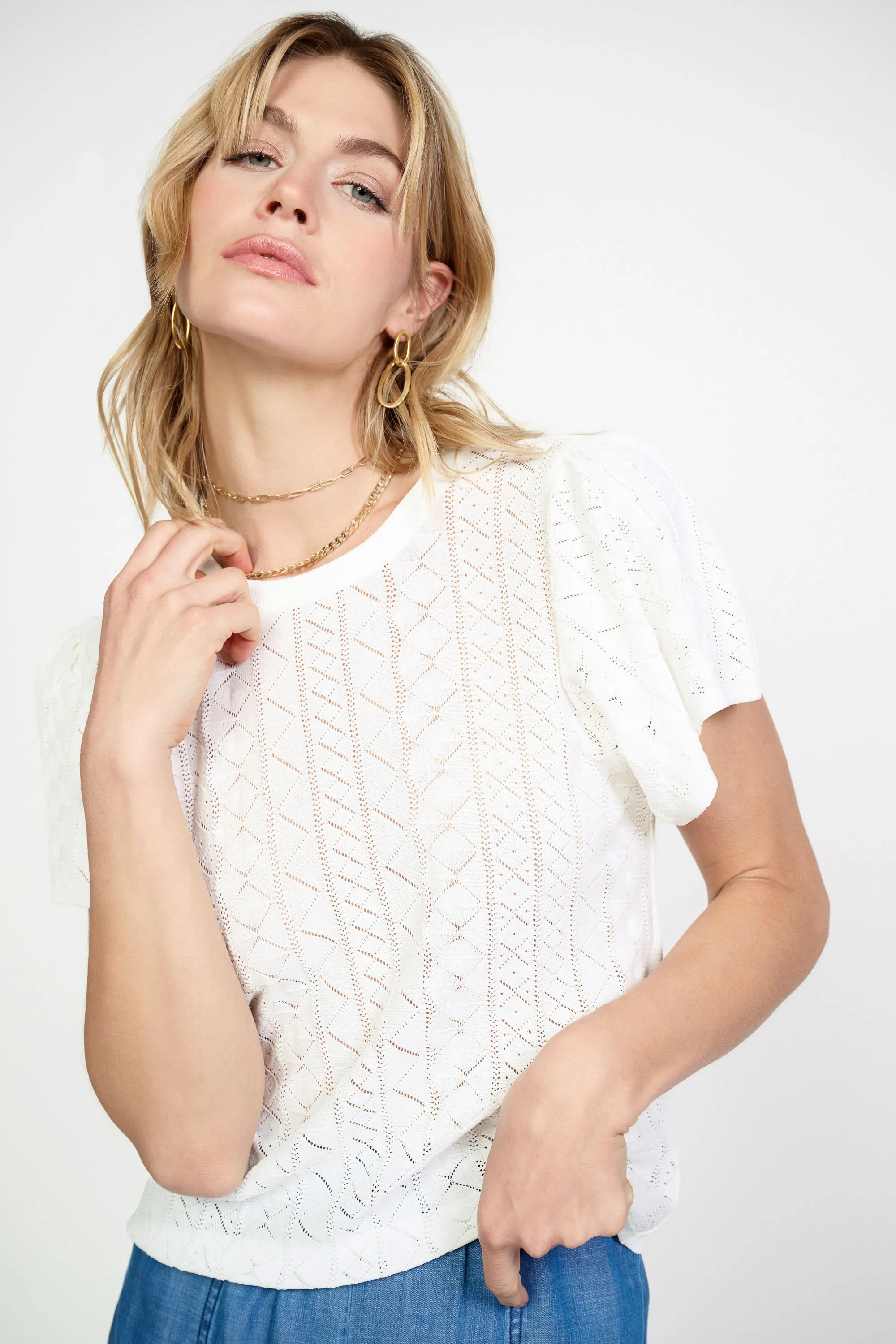 Pointelle Knit Sweater Top