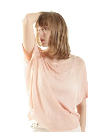 Powder Pink Boat neck loose knit T- shirt