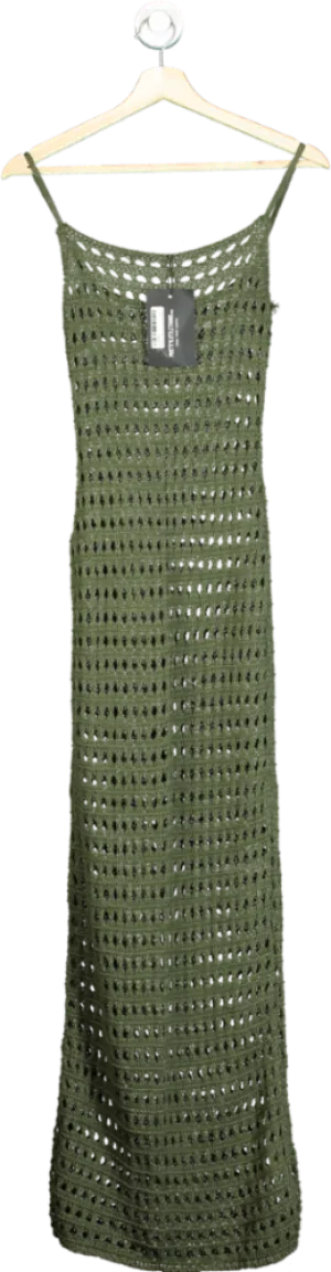 PrettyLittleThing Olive Petite Crochet Maxi Dress UK 6