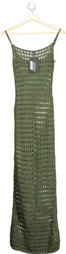 PrettyLittleThing Olive Petite Crochet Maxi Dress UK 6