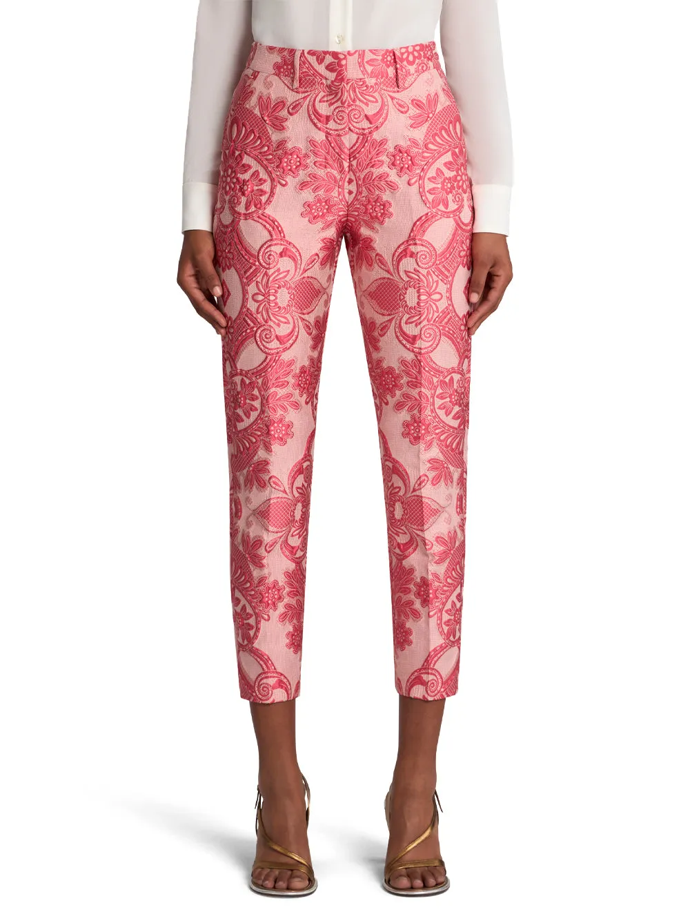 Printed Jacquard Cropped Trousers