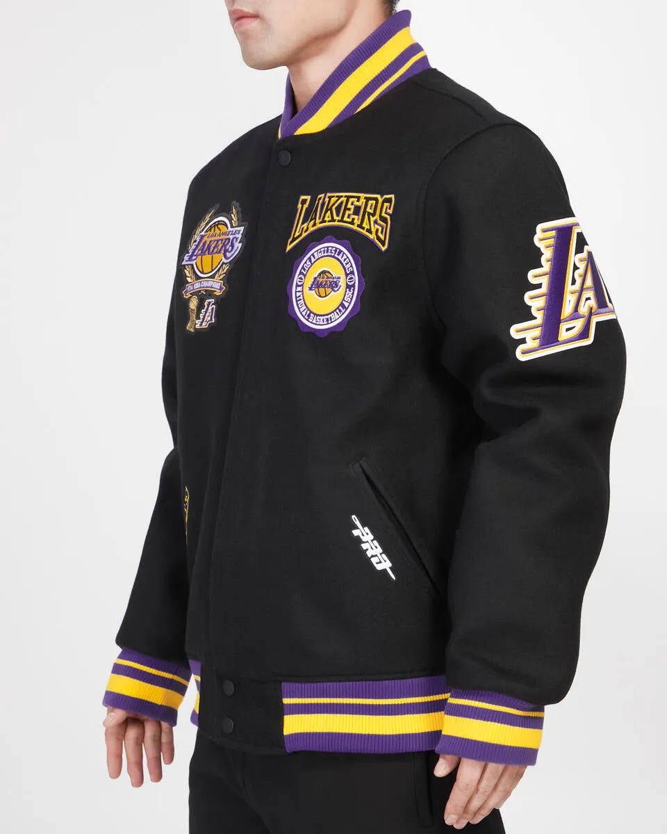 PRO STANDARD LOS ANGELES LAKERS CREST EMBLEM RIB WOOL VARSITY JACKET (BLACK/PURPLE)