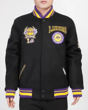 PRO STANDARD LOS ANGELES LAKERS CREST EMBLEM RIB WOOL VARSITY JACKET (BLACK/PURPLE)