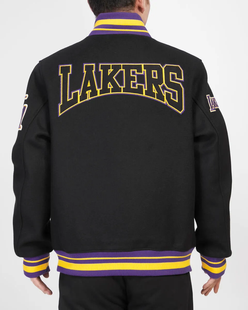 PRO STANDARD LOS ANGELES LAKERS CREST EMBLEM RIB WOOL VARSITY JACKET (BLACK/PURPLE)