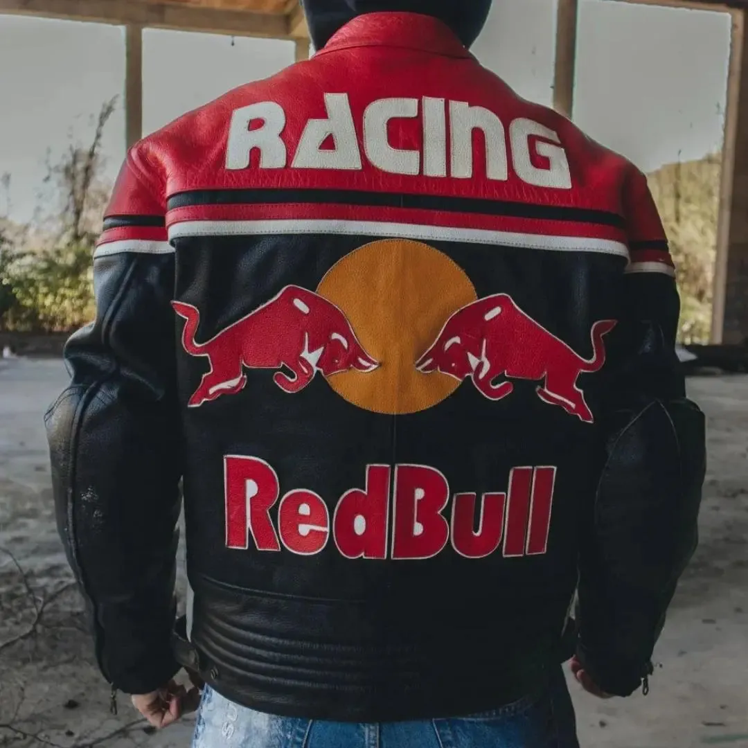 Redbull Leather Jacket - Red & Black (Yellow Logo)