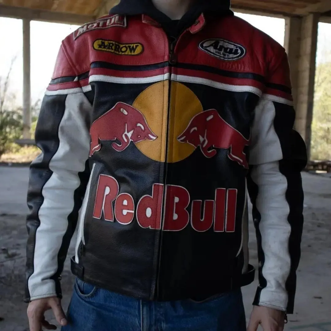 Redbull Leather Jacket - Red & Black (Yellow Logo)