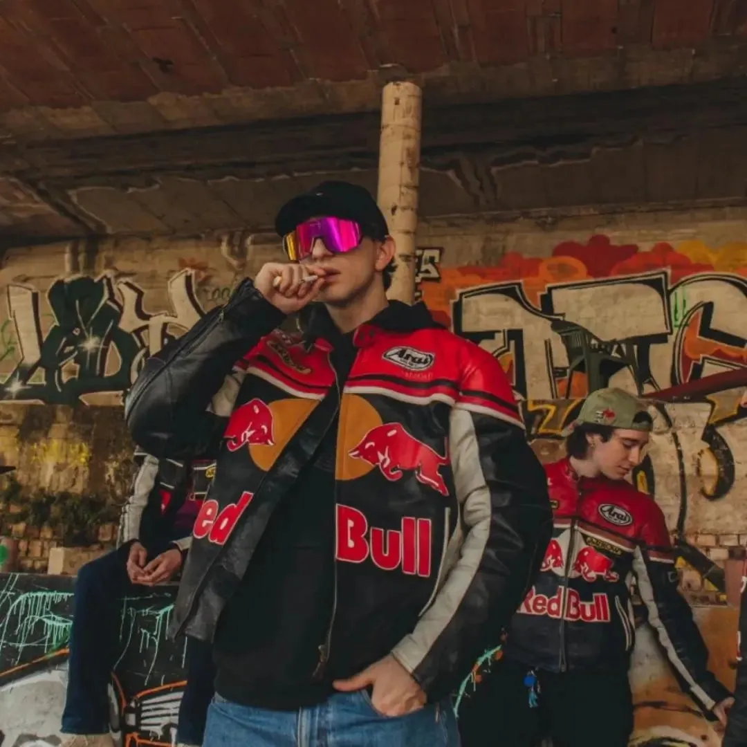 Redbull Leather Jacket - Red & Black (Yellow Logo)