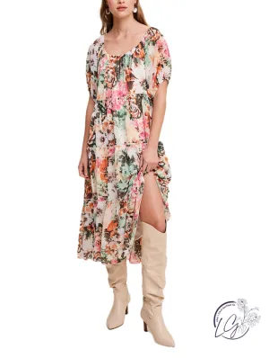 Relaxed and Flowy Flower Print Chiffon Maxi Dress