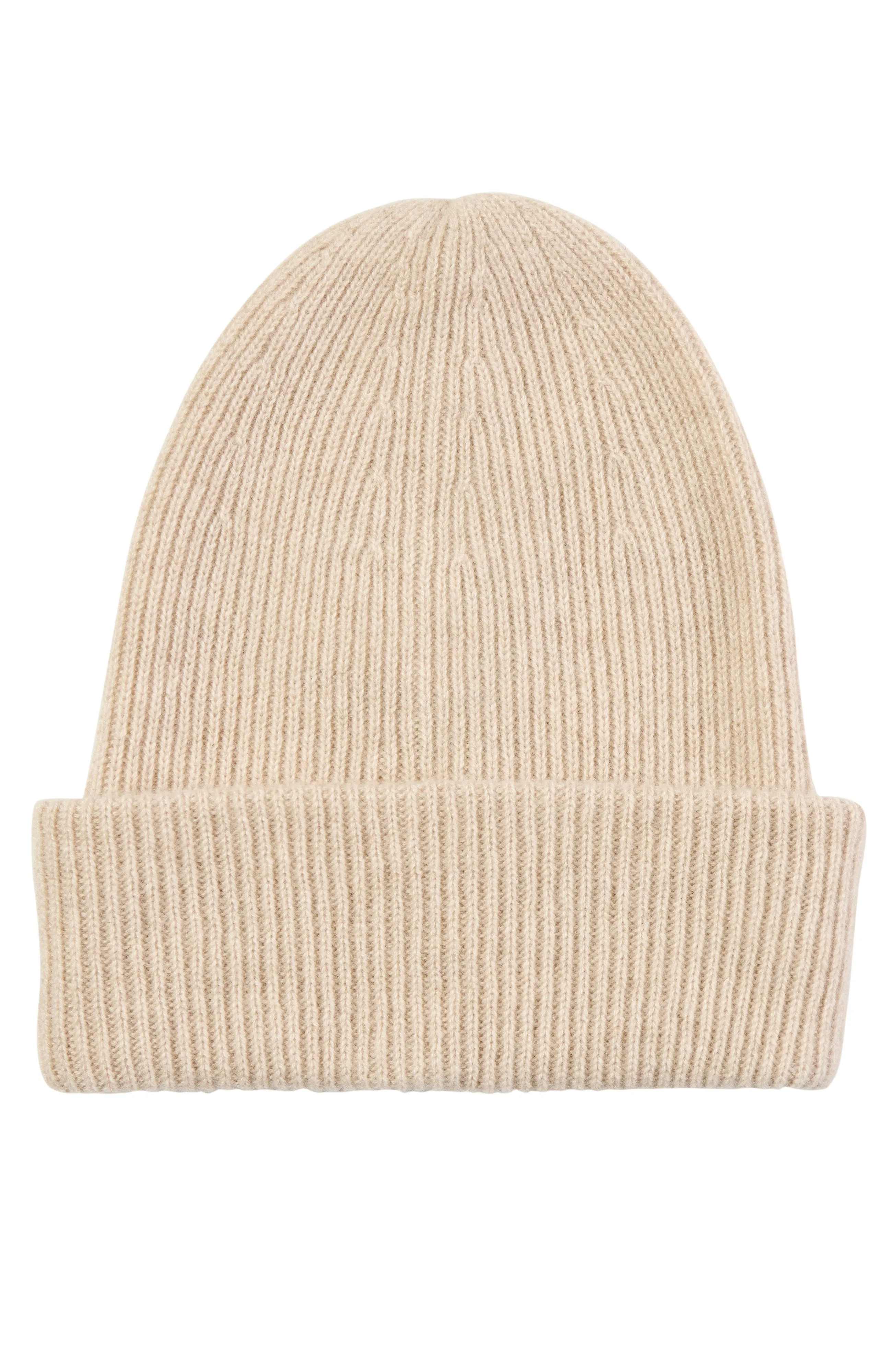 RIBBED CUFFED CASHMERE SLOUCHY HAT