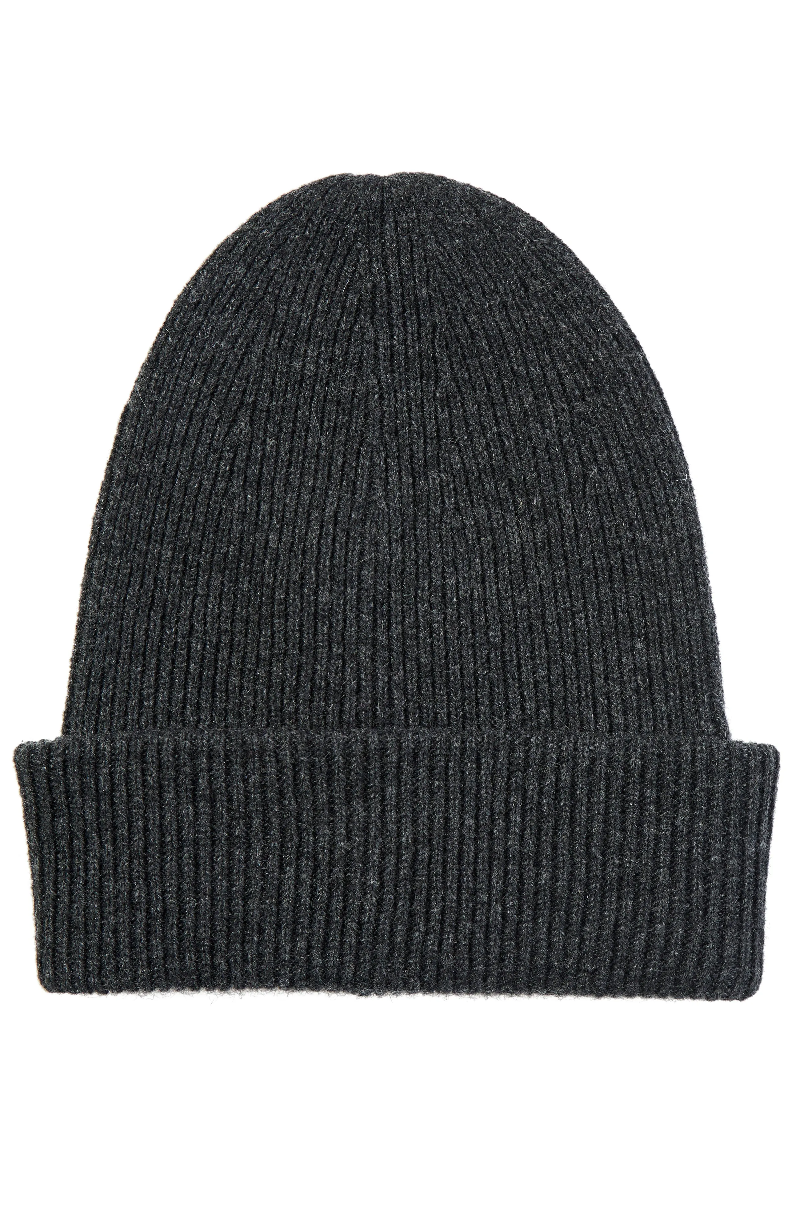 RIBBED CUFFED CASHMERE SLOUCHY HAT