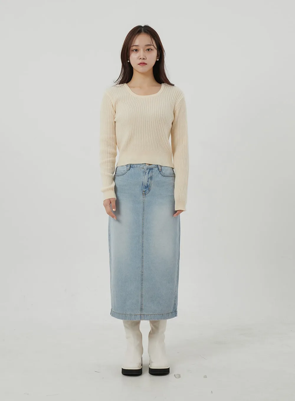 Ribbed Knit Scoop Neck Cropped Top OJ320