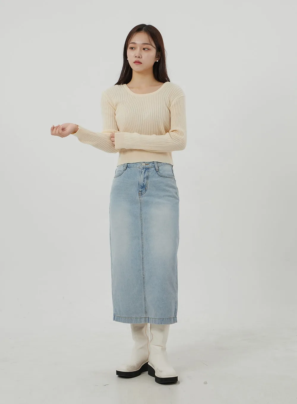 Ribbed Knit Scoop Neck Cropped Top OJ320