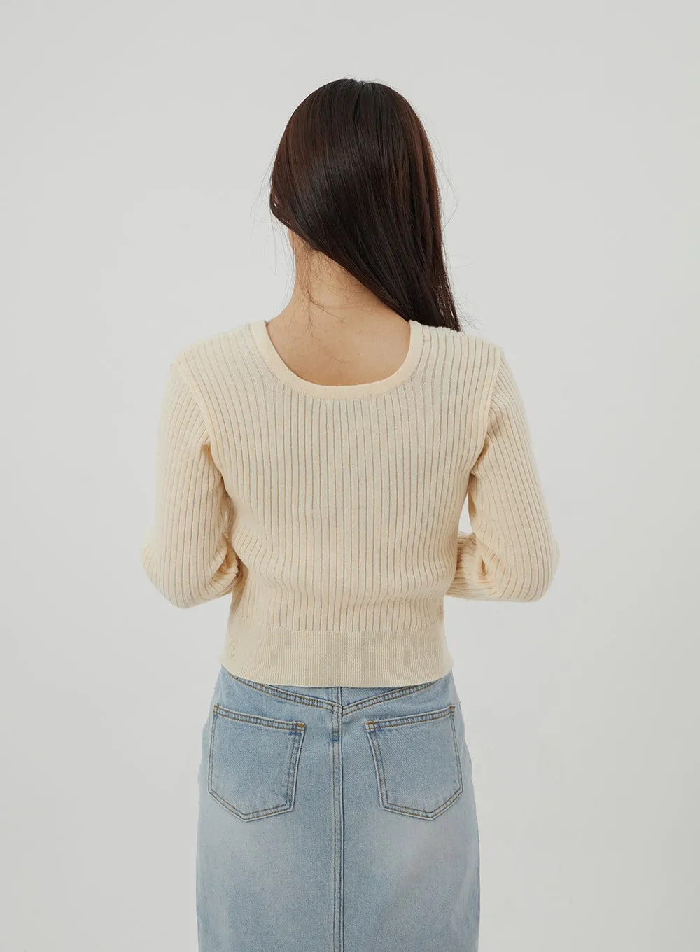 Ribbed Knit Scoop Neck Cropped Top OJ320