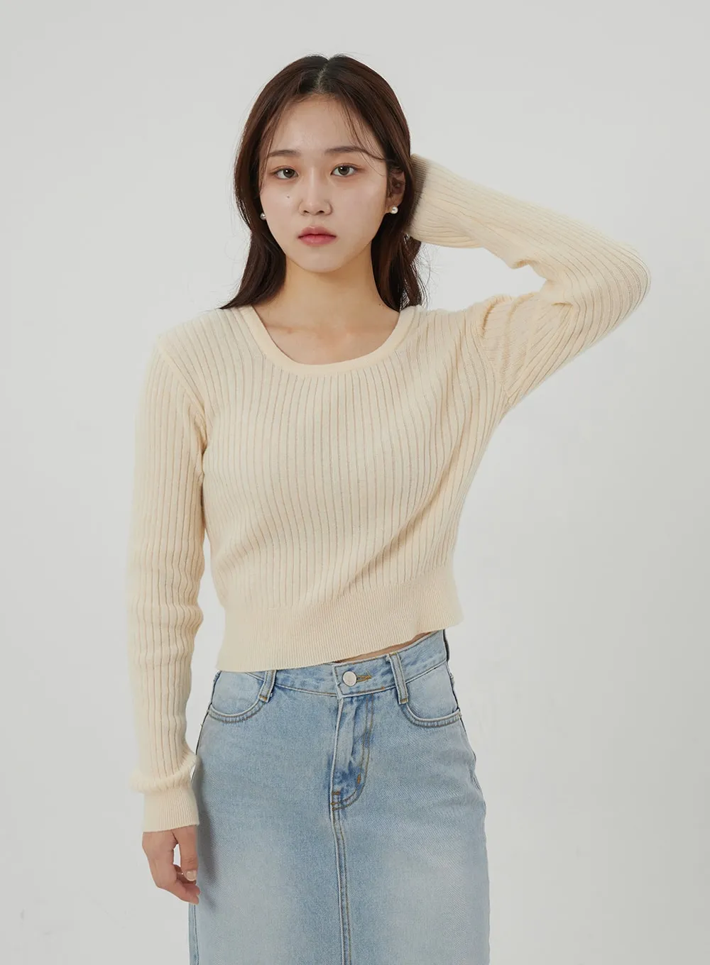 Ribbed Knit Scoop Neck Cropped Top OJ320