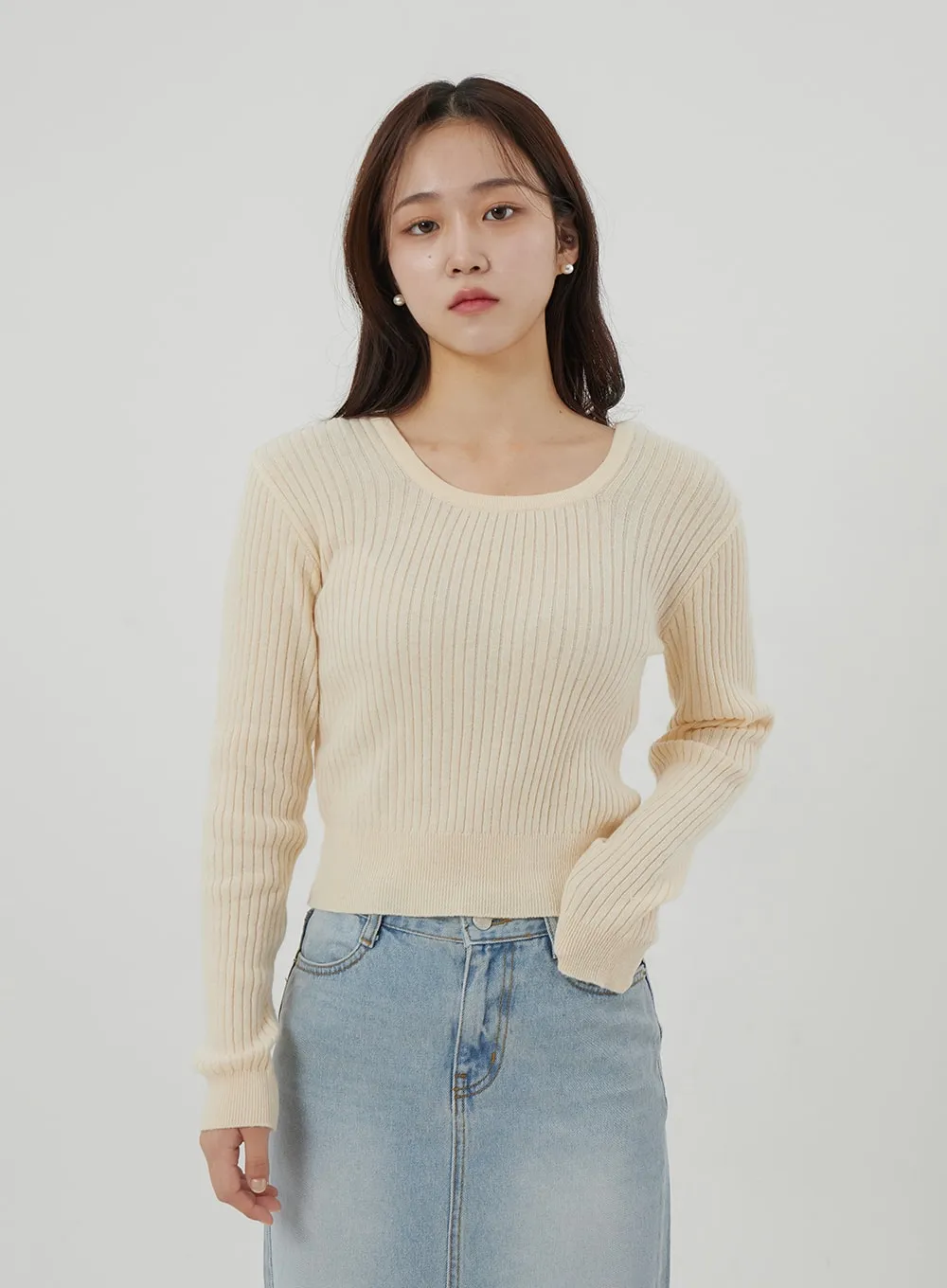 Ribbed Knit Scoop Neck Cropped Top OJ320