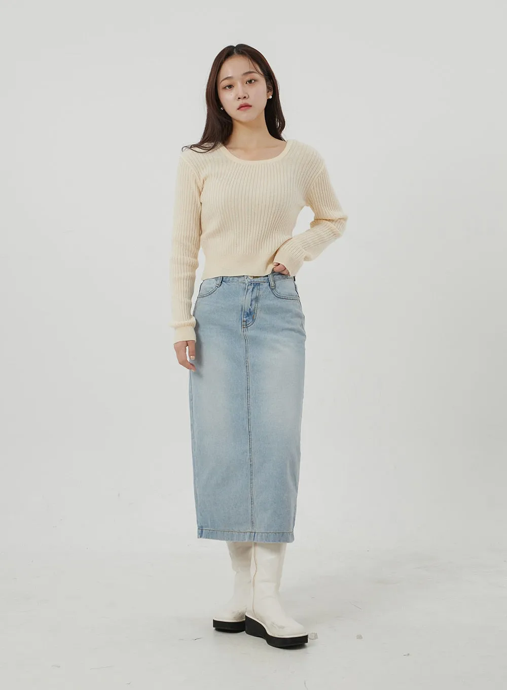 Ribbed Knit Scoop Neck Cropped Top OJ320