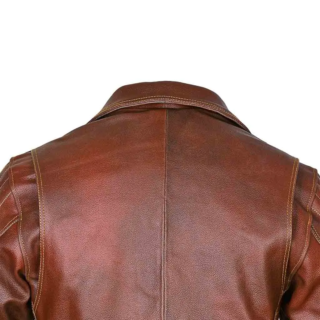 RIDERACT® Men Leather Motorcycle Jacket Brando Style Tan Brown Moto Jacket