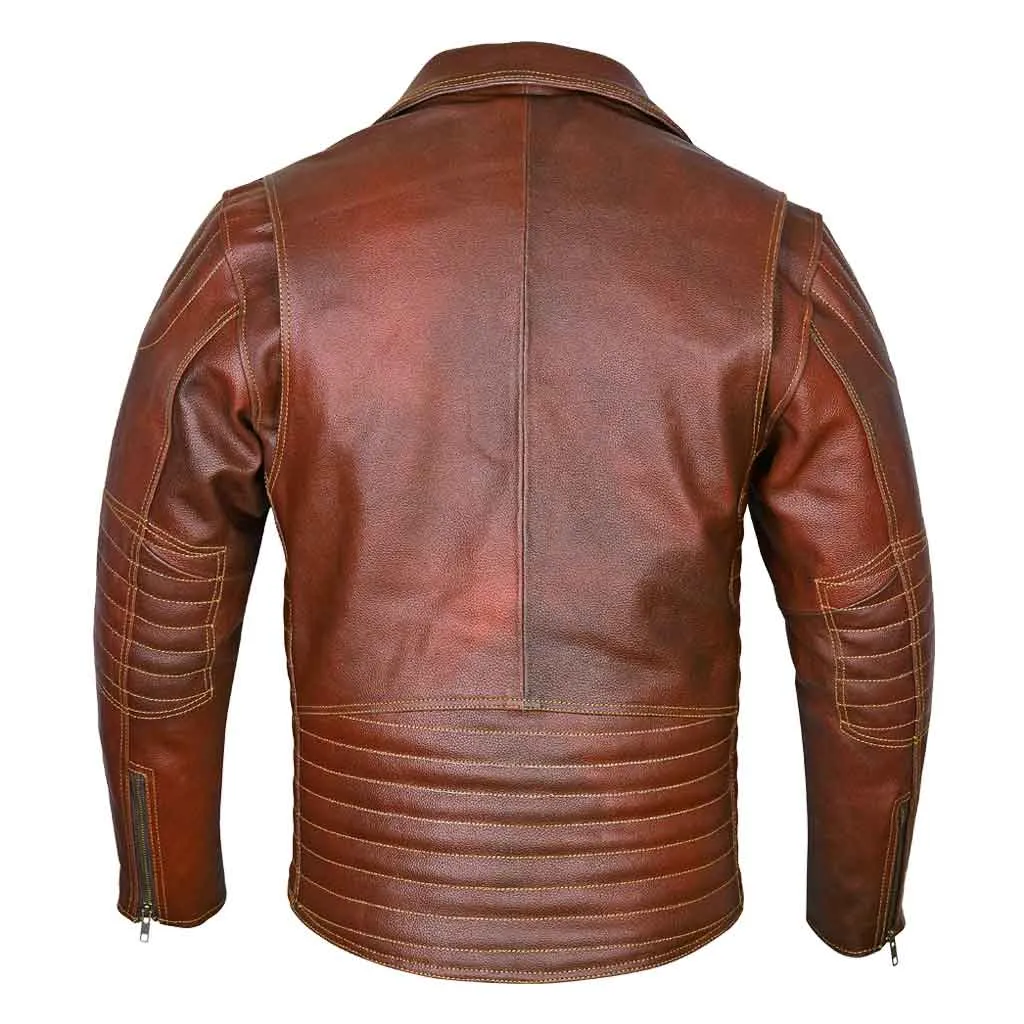 RIDERACT® Men Leather Motorcycle Jacket Brando Style Tan Brown Moto Jacket