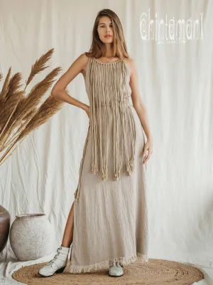 Rope Collar Boho Maxi Dress / Beige