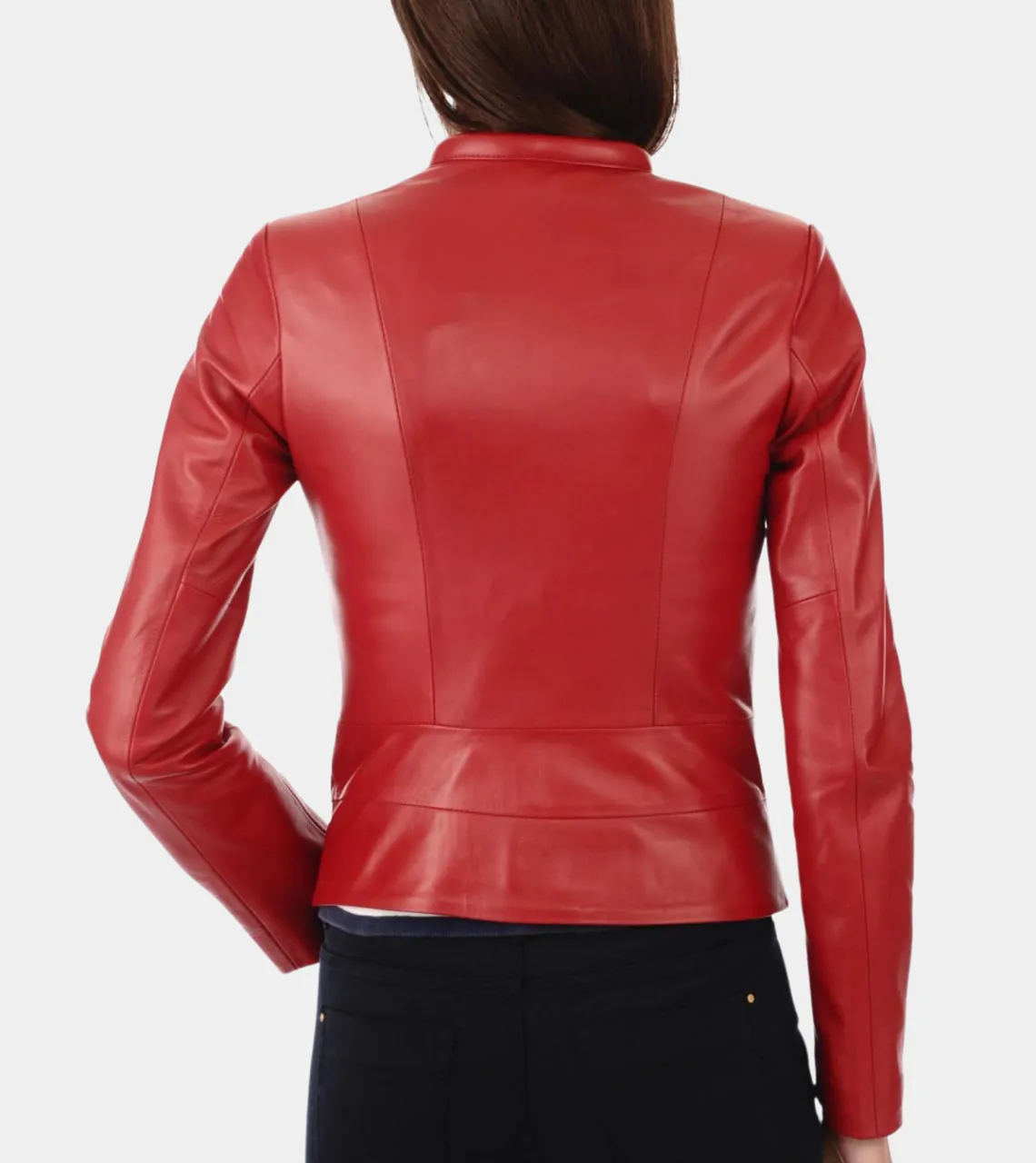 Round Collar Red Women's Biker Leather Jacket