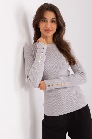 Round Neck Fitted Jumper with Buttons