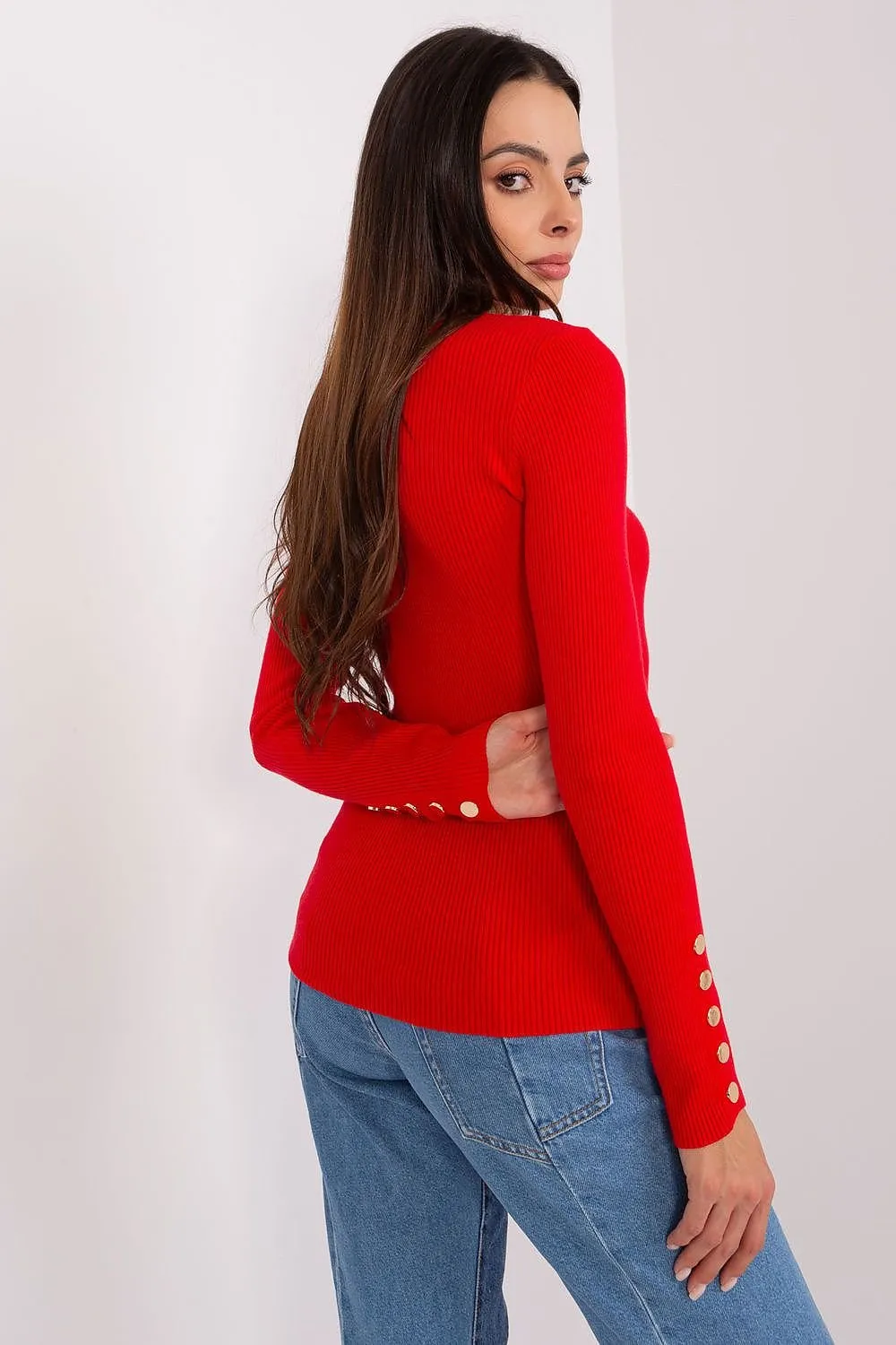 Round Neck Fitted Jumper with Buttons