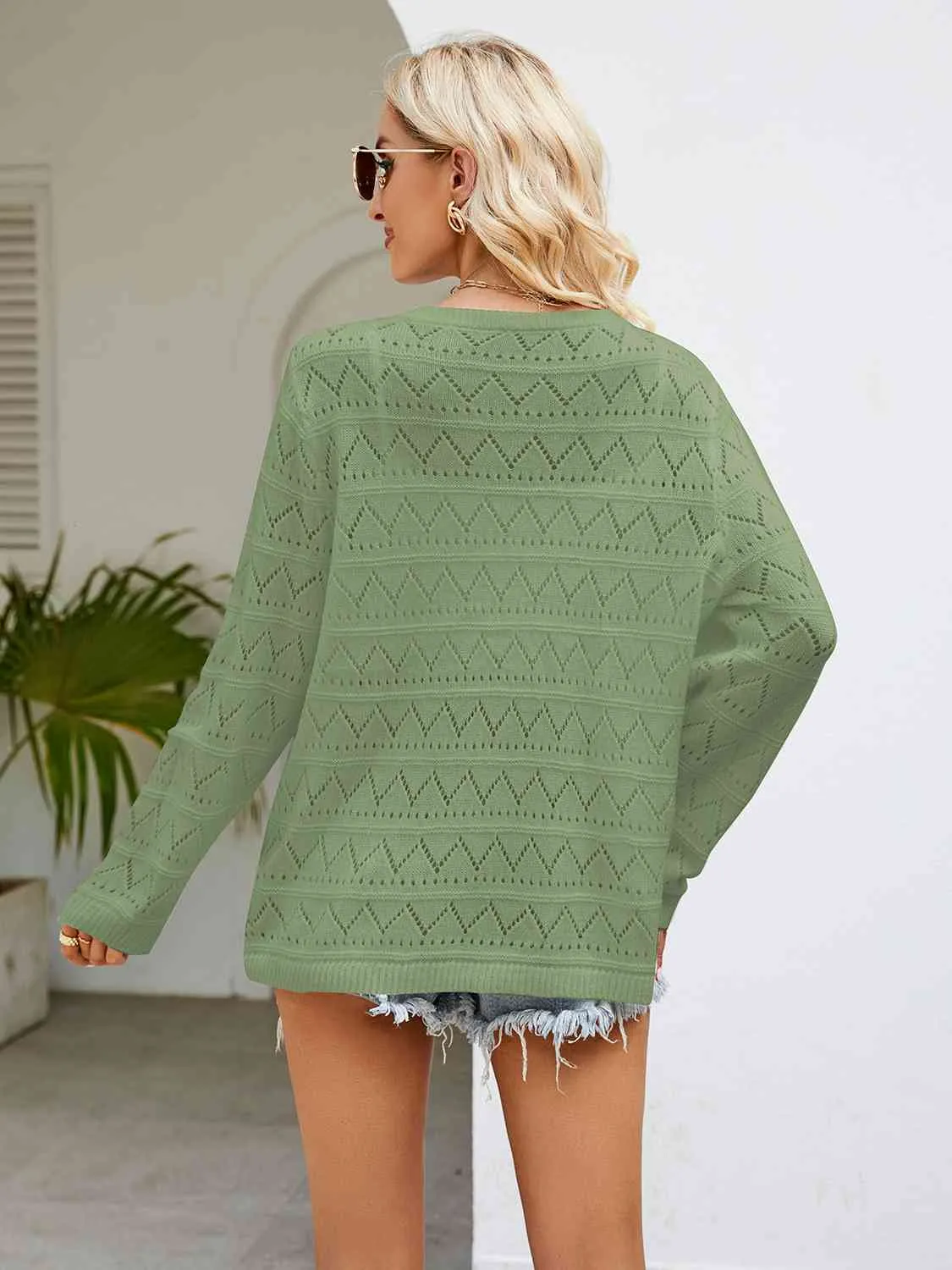 Round Neck Openwork Knit Top