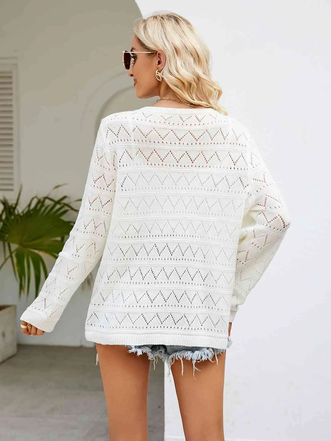 Round Neck Openwork Knit Top