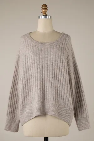 ROUND NECK RIBBED SOFT KNIT SWEATER