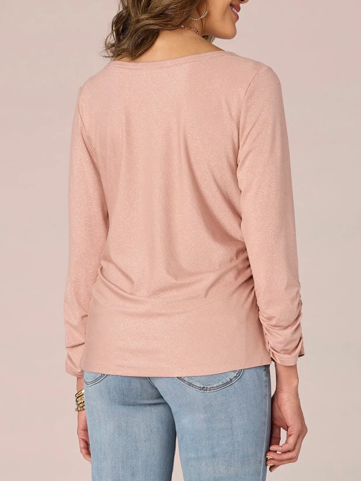 Ruched Metallic Knit Top - Dusty Pink