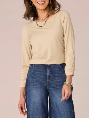 Ruched Metallic Knit Top - Khaki Gold