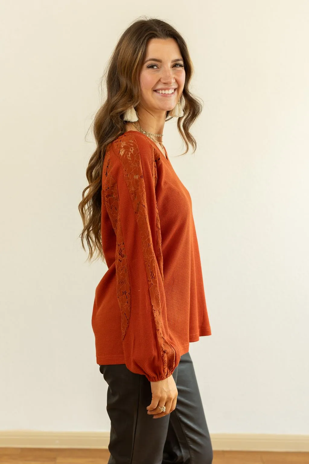 Rust Waffle Knit Top