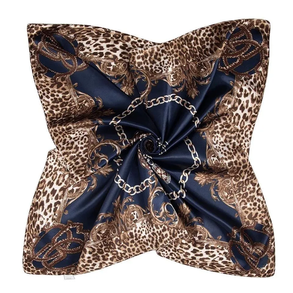 Satin square scarf - Navy Chain