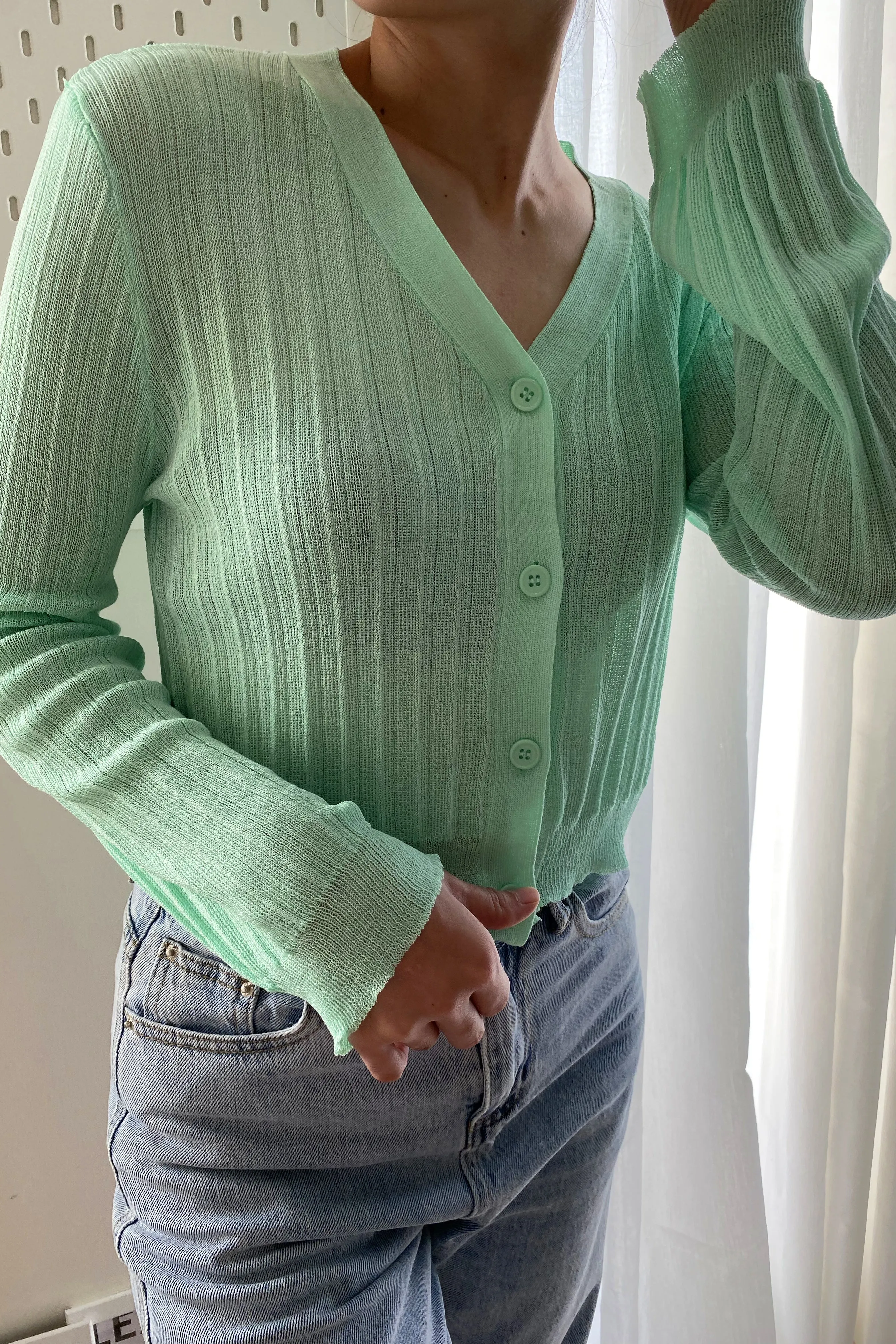 See The Light Airy Knit Cardigan - Mint