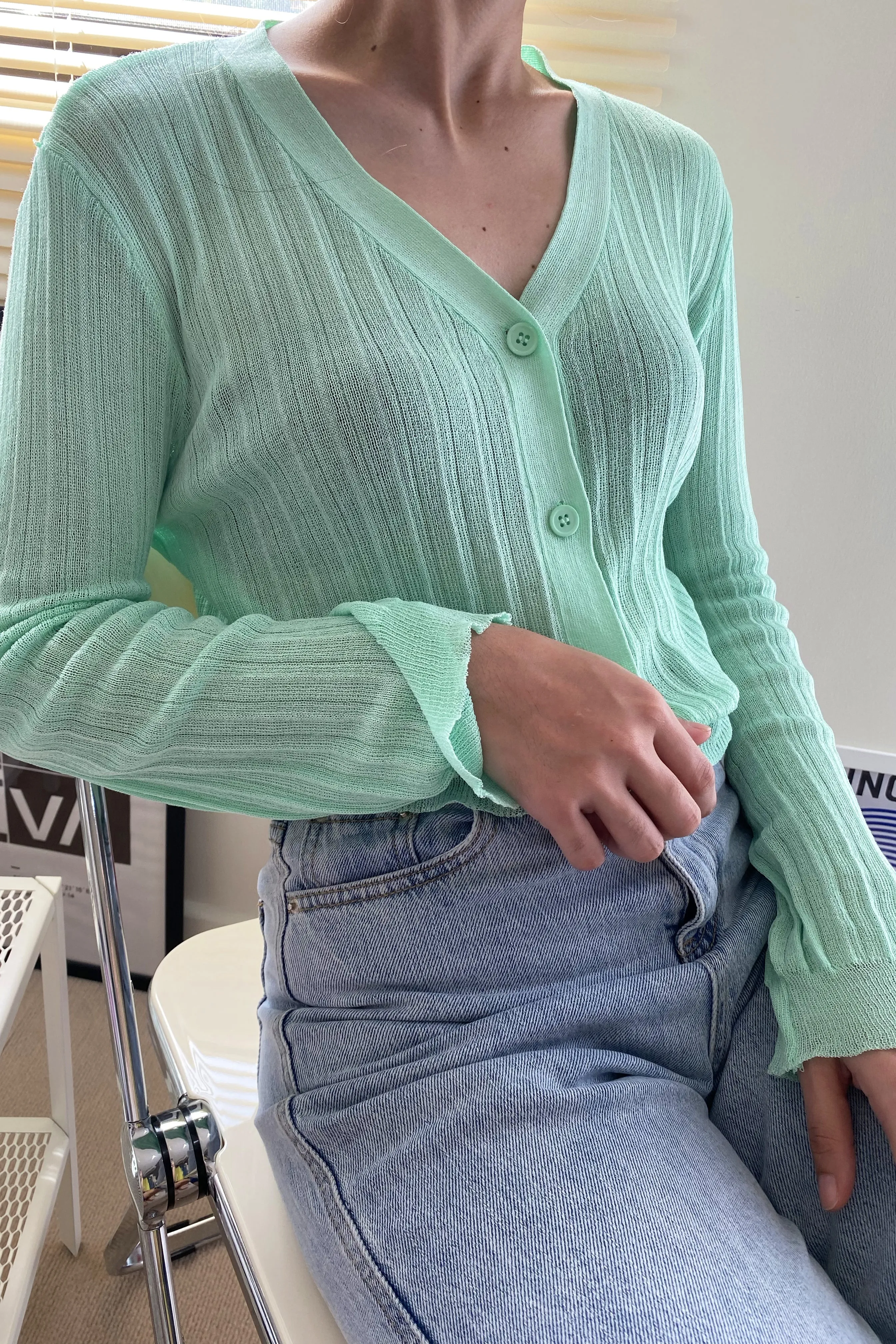 See The Light Airy Knit Cardigan - Mint