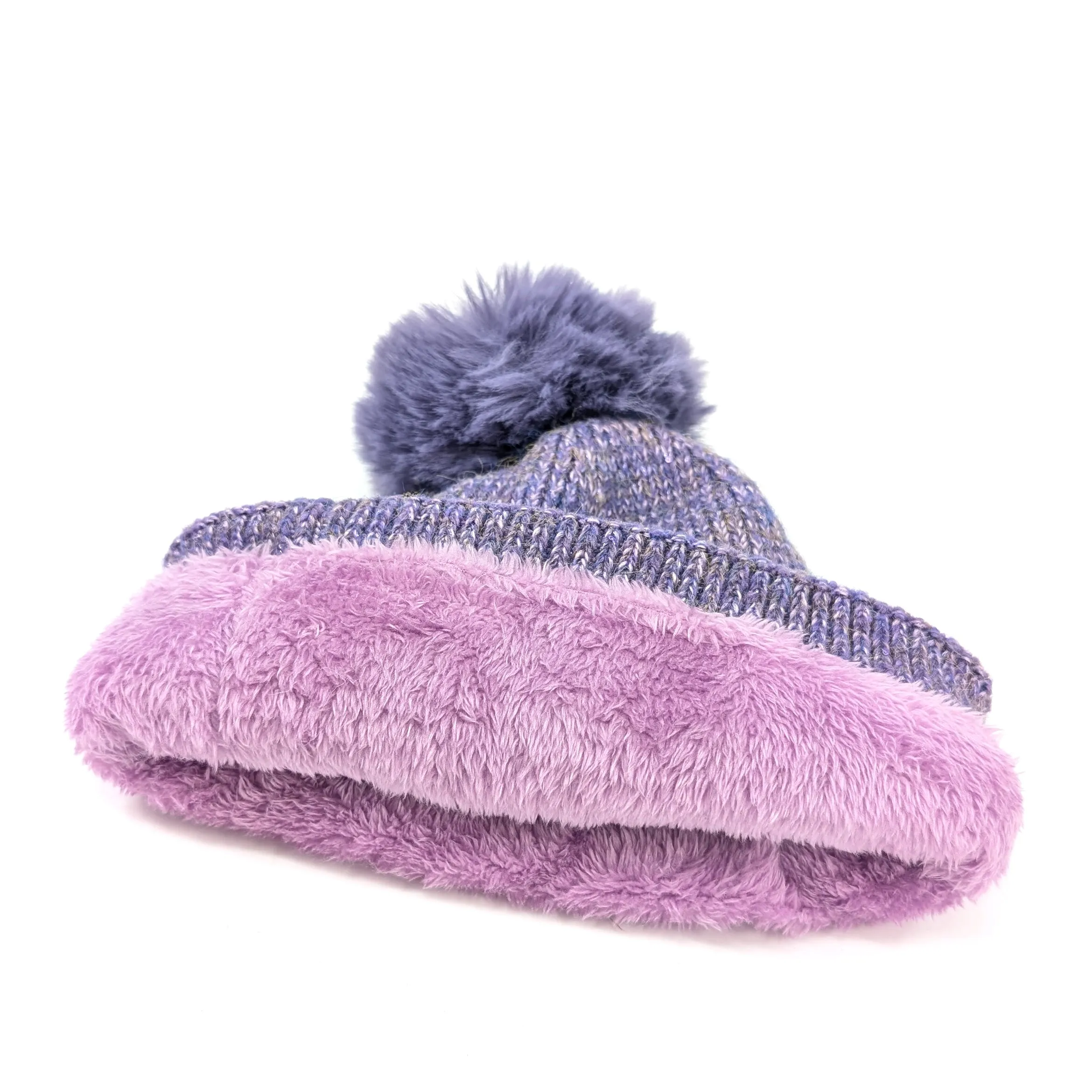 Sequin Faux Fur PomPom Hat - Purple